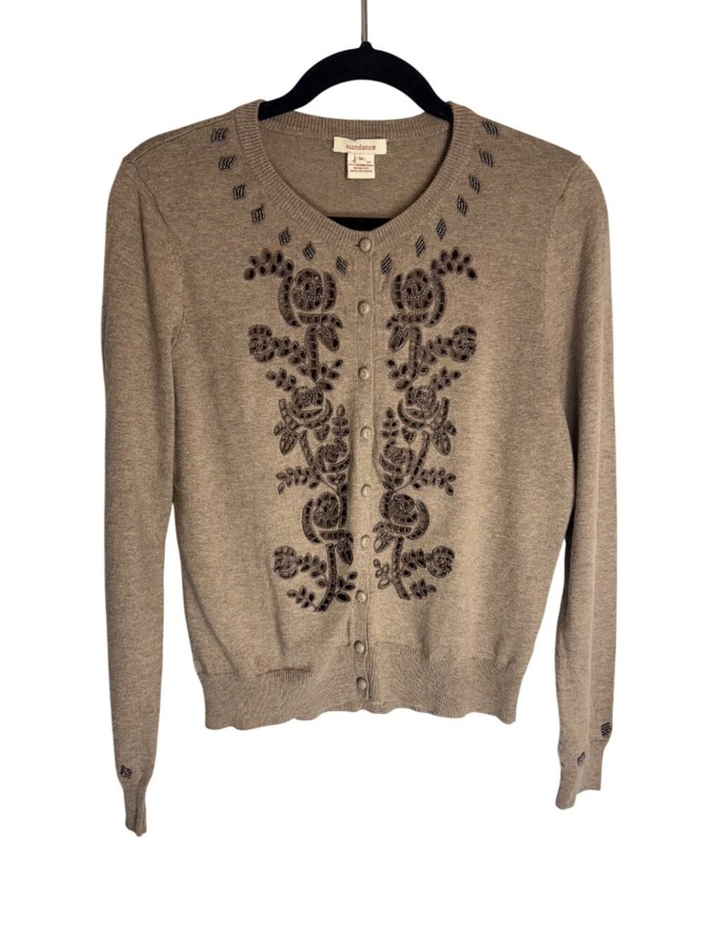 Sundance Wool Blend Beaded Embroidered Tan Cardigan-sz Medium